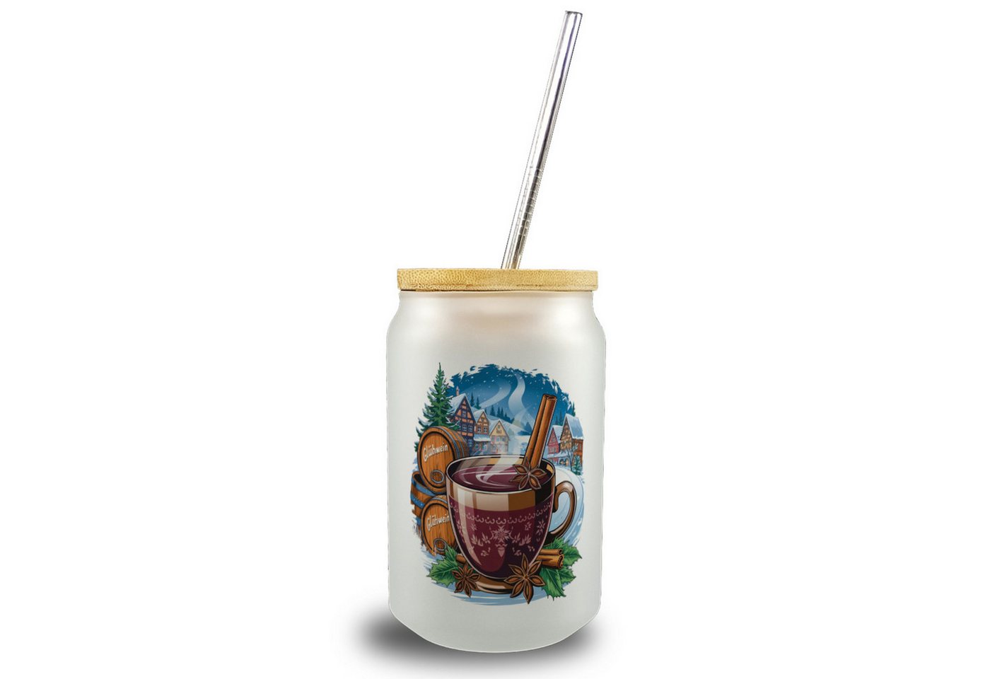 speecheese Glas Winterlandschaft mit Glühweintasse Trinkglas Bambusdeckel Glühwein speecheese Glas Winterlandschaft mit Glühweintasse Trinkglas Bambusdeckel Glühwein von speecheese