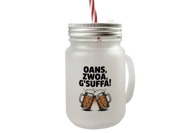 speecheese Glas Zwei Bierkrüge Oans zwoa g’suffa Mason Jar Henkel Trinkglas mit von speecheese
