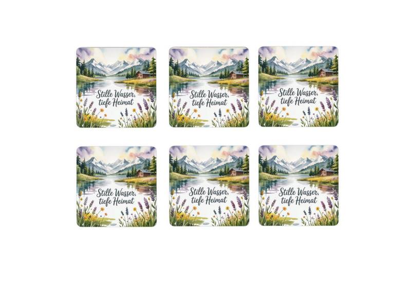 speecheese Glasuntersetzer Allgäu Bergsee 6er Set Untersetzer aus Holz Stille Wasser tiefe von speecheese