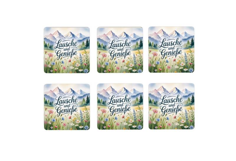 speecheese Glasuntersetzer Allgäu Bergwiese 6er Set Untersetzer aus Holz - Lausche und genieße von speecheese