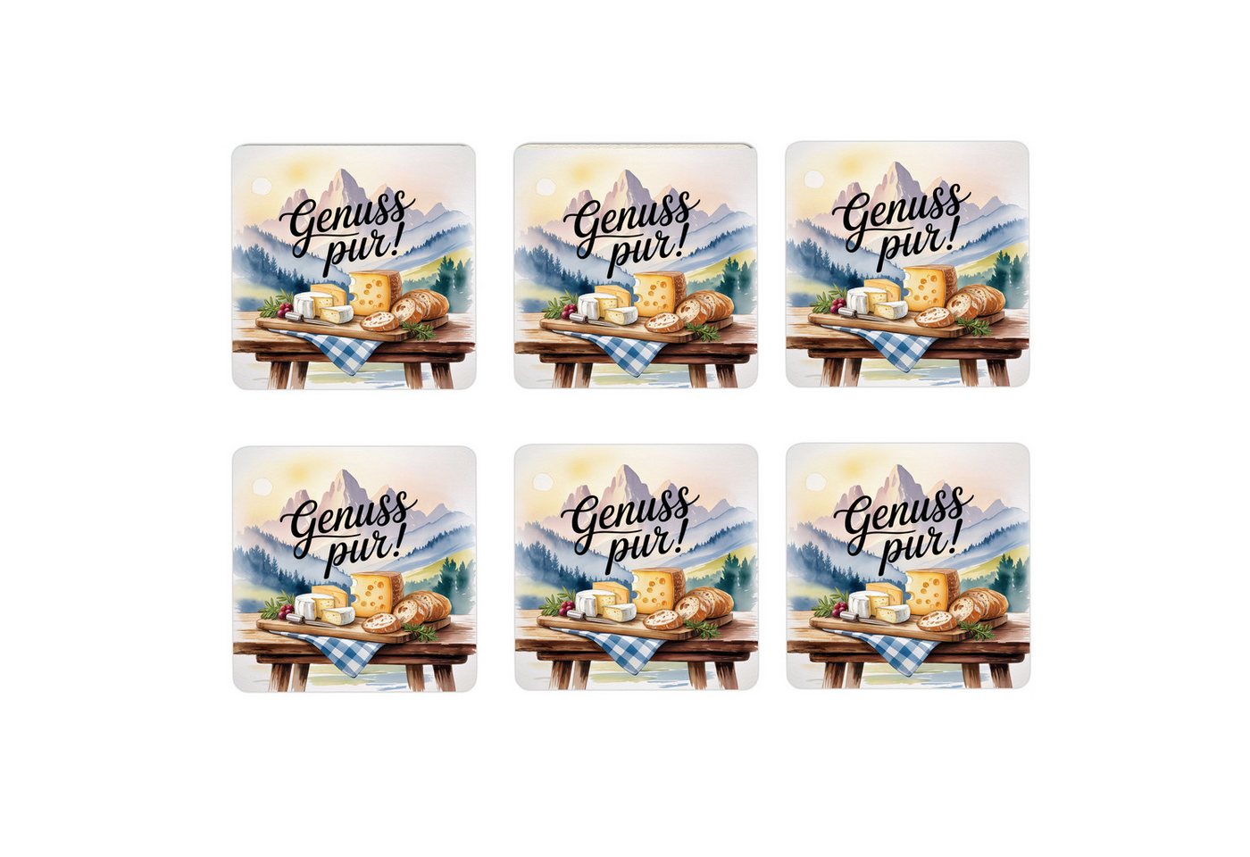speecheese Glasuntersetzer Allgäu Käsebrett 6er Set Untersetzer aus Holz - Genuss pur! von speecheese