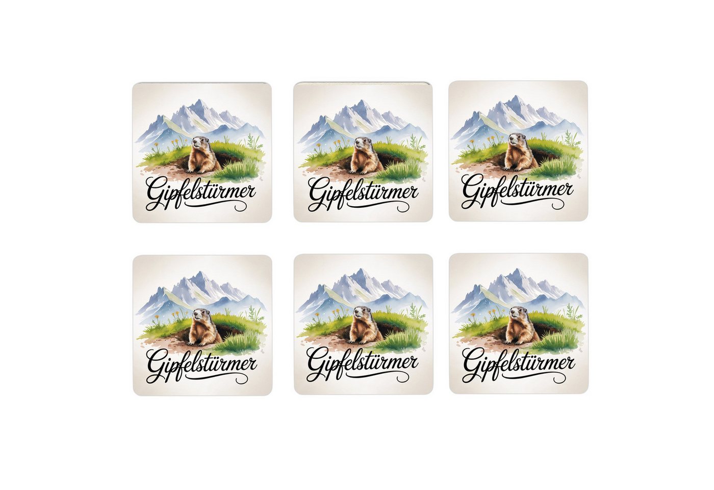 speecheese Glasuntersetzer Allgäu Murmeltier 6er Set Untersetzer aus Holz - Gipfelstürmer von speecheese