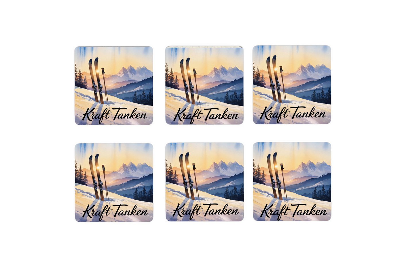 speecheese Glasuntersetzer Allgäu Ski im Winter 6er Set Untersetzer aus Holz - Kraft tanken von speecheese
