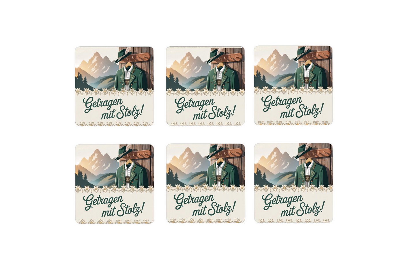 speecheese Glasuntersetzer Allgäu Tracht 6er Set Untersetzer aus Holz - Getragen mit Stolz! von speecheese