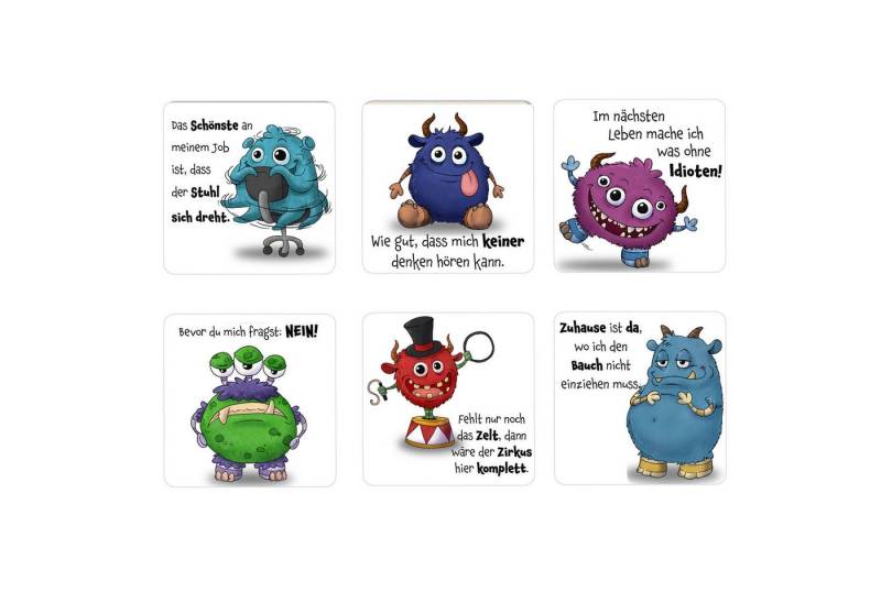 speecheese Glasuntersetzer Comic-Monster freche Sprüche 6er Set Untersetzer aus Holz Vol.2 von speecheese