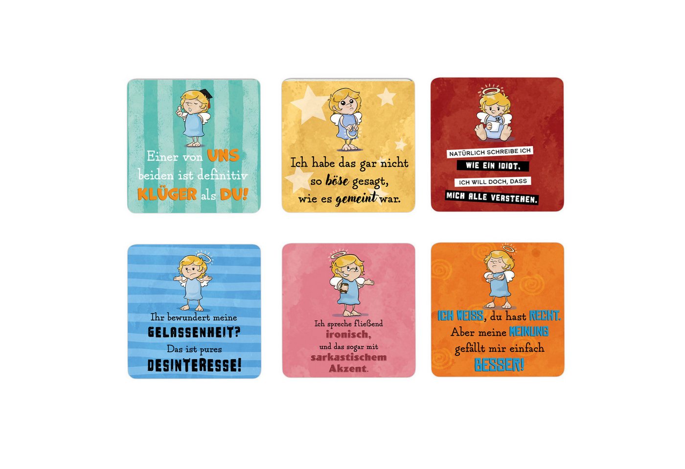 speecheese Glasuntersetzer Freche Comic Engel 6er Set Untersetzer aus Holz Volume 1 von speecheese