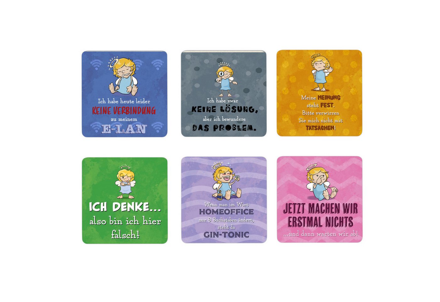 speecheese Glasuntersetzer Freche Comic Engel 6er Set Untersetzer aus Holz Volume 2 von speecheese