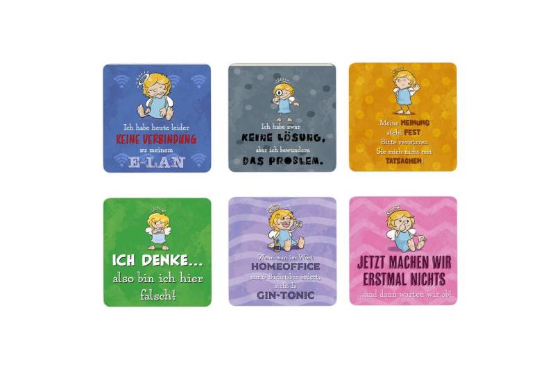 speecheese Glasuntersetzer Freche Comic Engel 6er Set Untersetzer aus Holz Volume 2 von speecheese