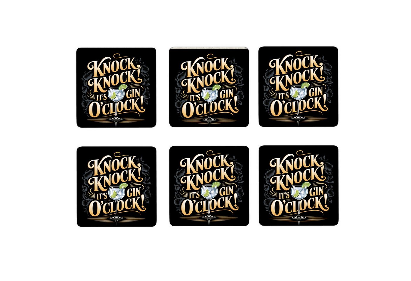 speecheese Glasuntersetzer Knock Knock! It's Gin o'clock! 6er Set Untersetzer aus Holz von speecheese