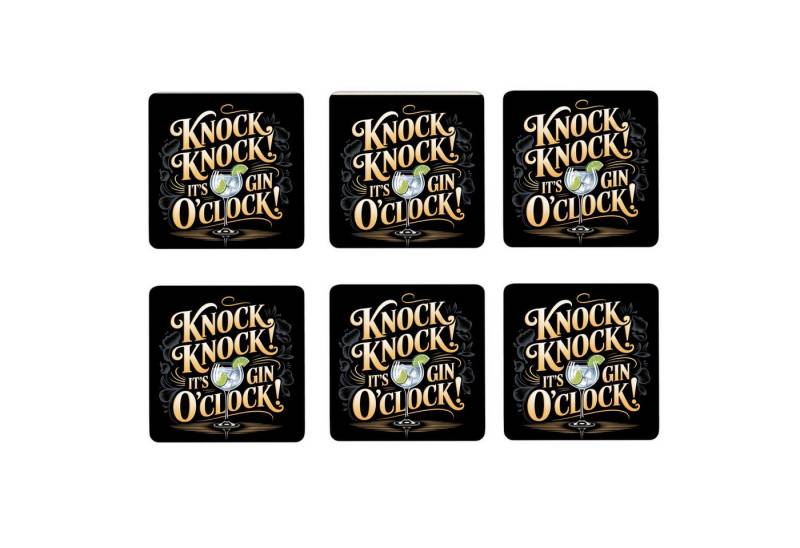 speecheese Glasuntersetzer Knock Knock! It's Gin o'clock! 6er Set Untersetzer aus Holz von speecheese