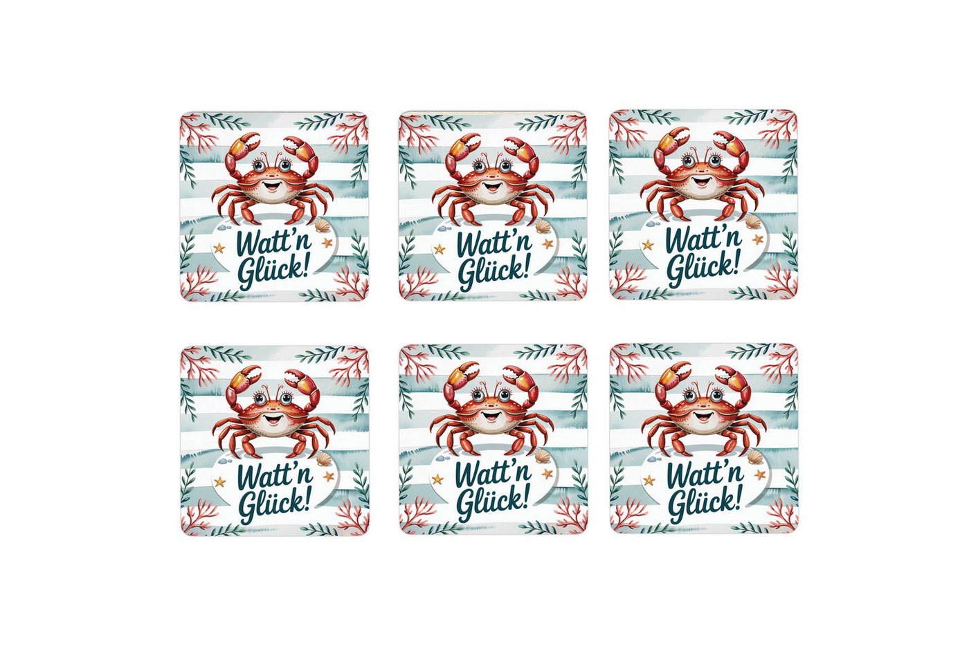 speecheese Glasuntersetzer Krabbe im 6er Set - Watt’n Glück! von speecheese