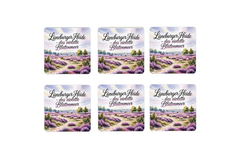 speecheese Glasuntersetzer Lüneburger Heide 6er Set Untersetzer aus Holz Das violette Blütenmeer von speecheese