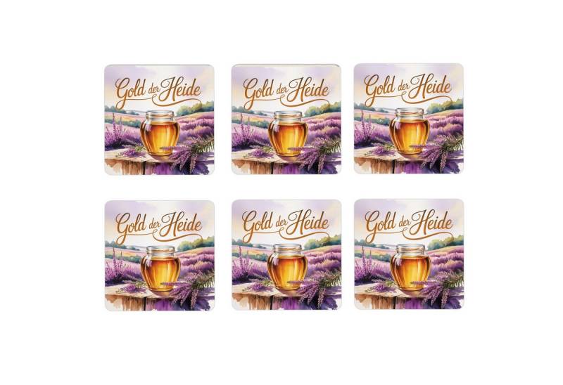 speecheese Glasuntersetzer Lüneburger Heide Heidehonig 6er Set Untersetzer aus Holz Gold der von speecheese