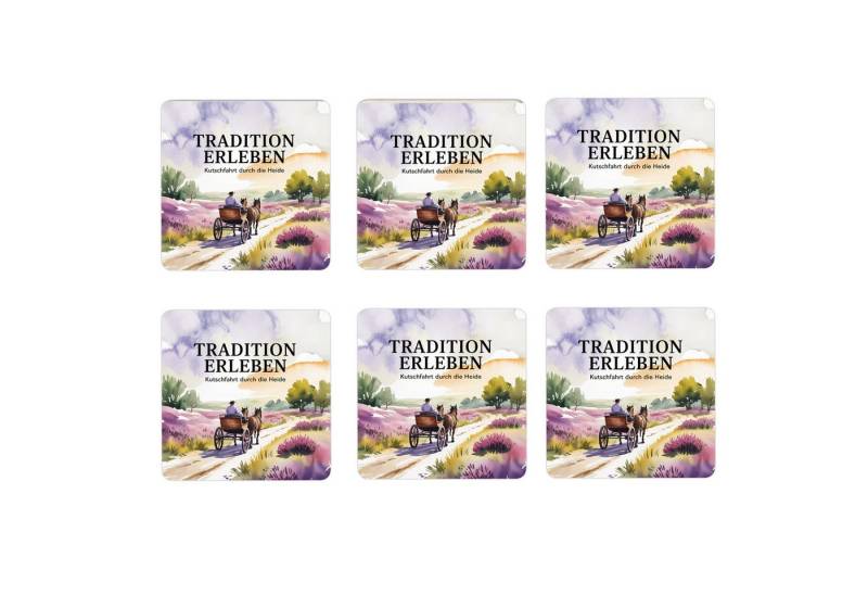 speecheese Glasuntersetzer Lüneburger Heide Pferdekutsche 6er Set Untersetzer aus Holz Tradition von speecheese