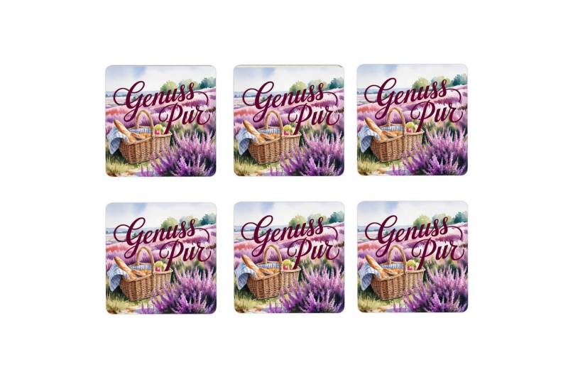 speecheese Glasuntersetzer Lüneburger Heide Picknickkorb 6er Set Untersetzer aus Holz Genuss pur von speecheese