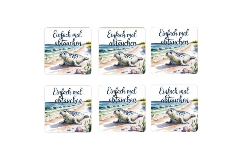 speecheese Glasuntersetzer Ostsee Robbe am Strand 6er Set Untersetzer aus Holz Einfach mal von speecheese