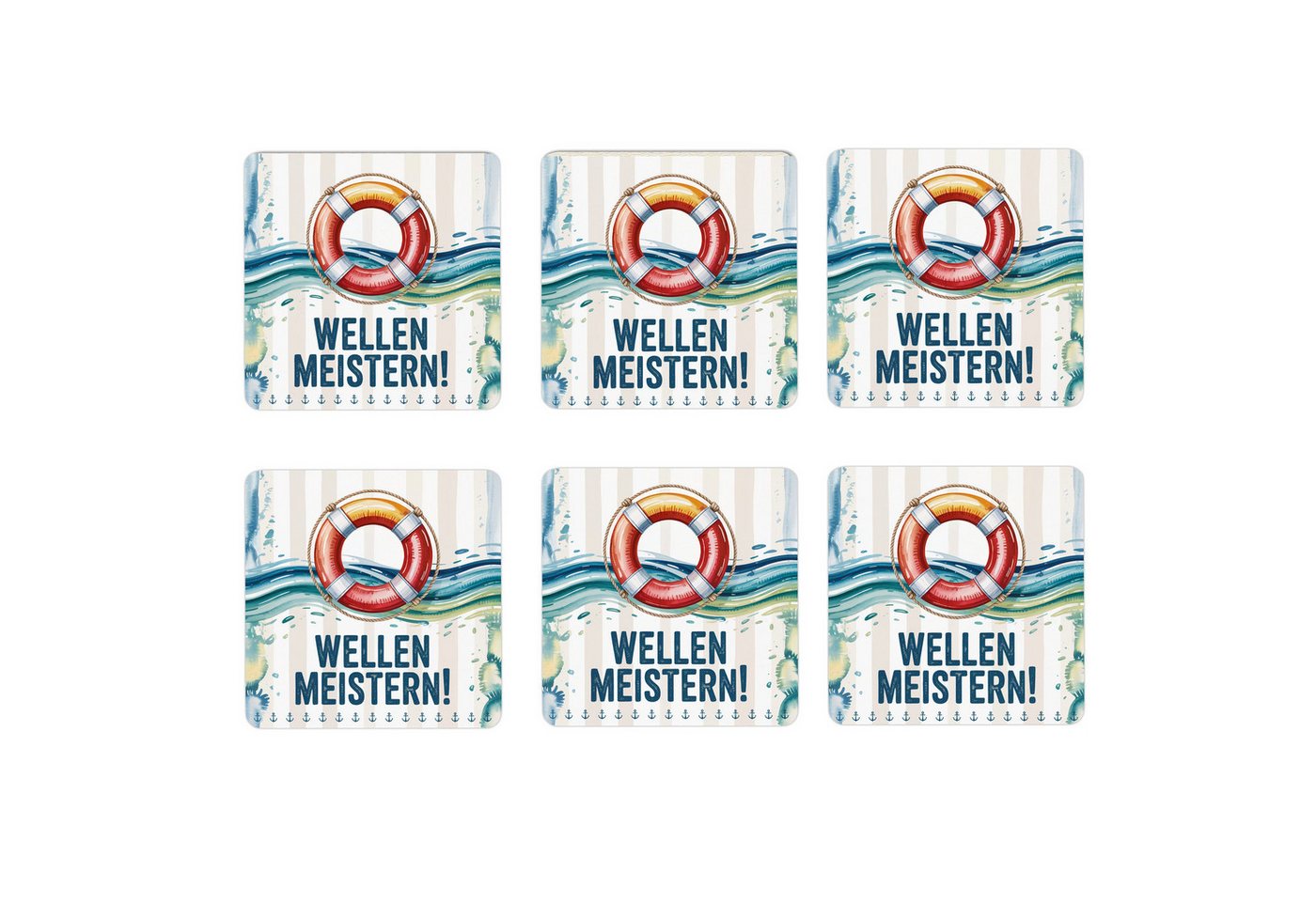speecheese Glasuntersetzer Rettungsring 6er Set Untersetzer aus Holz - Wellen meistern! von speecheese