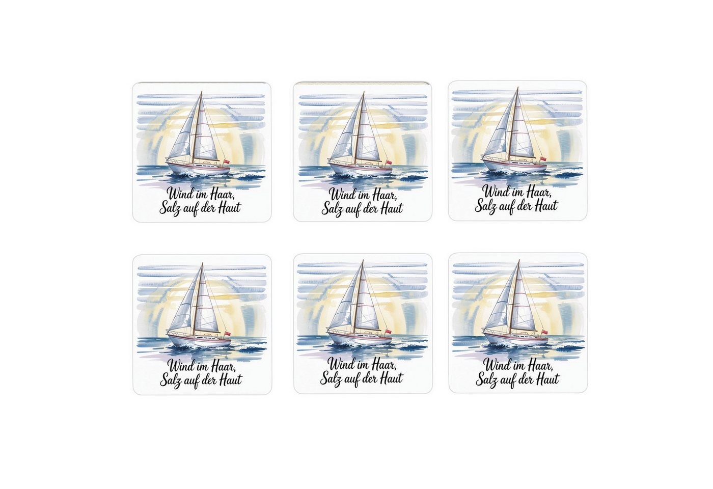speecheese Glasuntersetzer Segelboot 6er Set Untersetzer aus Holz Wind im Haar Salz auf der Haut von speecheese