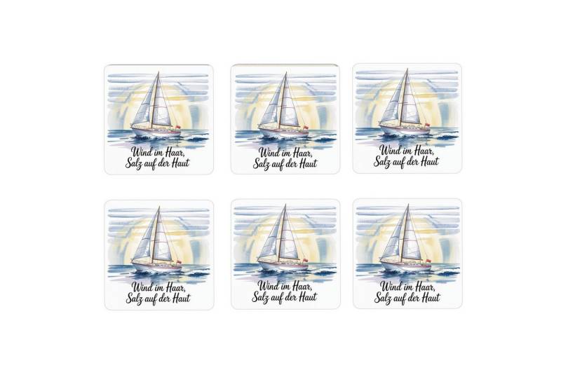 speecheese Glasuntersetzer Segelboot 6er Set Untersetzer aus Holz Wind im Haar Salz auf der Haut von speecheese