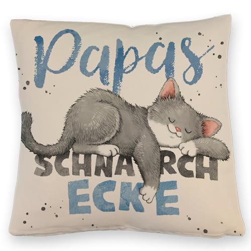 speecheese Graue Katze Kissen mit Leinenoptik mit Spruch Papas Schnarchecke EIN bequemes DekoKissen mit Leinenoptik für die Couch KuschelKissen mit Leinenoptik Katzenmotiv Katzenliebhaber von speecheese