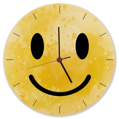 speecheese Grinsendes Emoticon gelbe Wanduhr witzige Uhr mit gelbem Strichgesicht für Gute Laune auf der Arbeit im Büro oder einfach als lustige Dekoration von speecheese