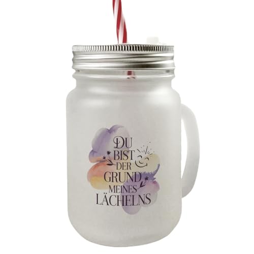 speecheese Grund meines Lächelns Mason Jar Henkel Trinkglas mit Deckel Blumen Aquarell Farbenfrohes Blumenspruchglas für stilbewusste Genießer von speecheese