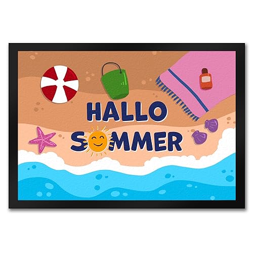 speecheese Hallo Sommer Fußmatte in 35x50 cm mit Strandmotiv als Begrüßung an der Haustür zu Sommerzeit wenn du Fernweh hast von speecheese