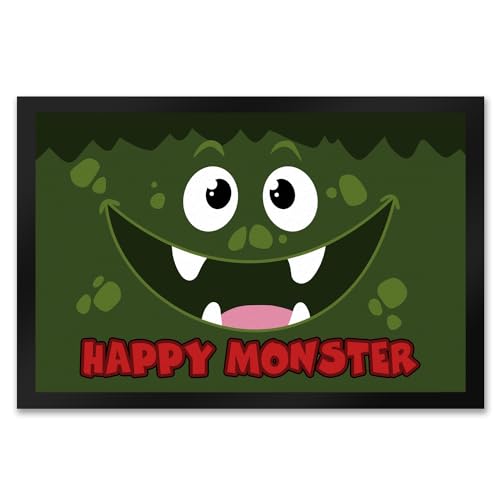 speecheese Happy Monster Fußmatte XXL in 50x75 cm mit verrücktem Gesicht EIN bunter Türvorleger für Halloween grüne lustige Kinder Fußabtreter Türmatte Motiv Kinderzimmer gruselige von speecheese