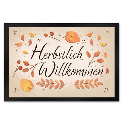 speecheese Herbstlich Willkommen Fußmatte XL in 40x60 cm mit bunten Blättern schöner Fußabstreifer für den Herbst mit Laub und Beeren verziert um Freunde im Herbst willkommen zu heißen von speecheese
