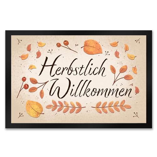 speecheese Herbstlich Willkommen Fußmatte XXL in 50x75 cm mit bunten Blättern schöner Fußabstreifer für den Herbst mit Laub und Beeren verziert um Freunde im Herbst willkommen zu heißen von speecheese