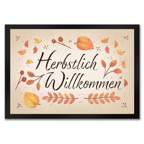 speecheese Herbstlich Willkommen Fußmatte in 35x50 cm mit bunten Blättern schöner Fußabstreifer für den Herbst mit Laub und Beeren verziert um Freunde im Herbst willkommen zu heißen von speecheese