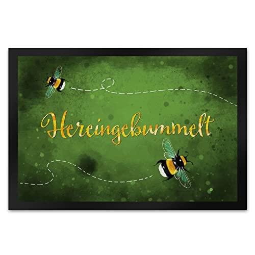 speecheese Hereingebummelt Hummel Fußmatte XL in 40x60 cm in grün Türvorleger für den Frühling Hauseingang Terrasse Hummeln niedlich von speecheese