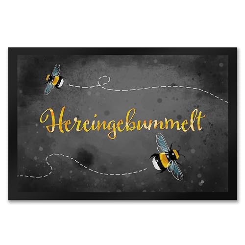 speecheese Hereingebummelt Hummel Fußmatte XXL in 50x75 cm in grau Türvorleger für den Frühling Hauseingang Terrasse Hummeln niedlich von speecheese