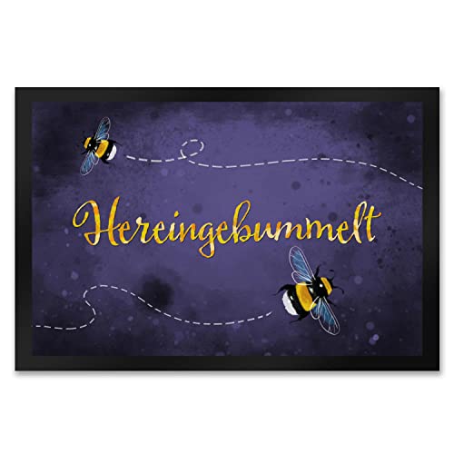 speecheese Hereingebummelt Hummel Fußmatte XXL in 50x75 cm in violett Türvorleger für den Frühling Hauseingang Terrasse Hummeln niedlich von speecheese