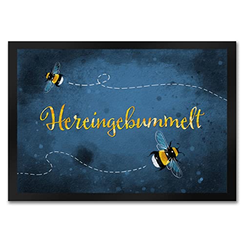 speecheese Hereingebummelt Hummel Fußmatte in 35x50 cm in blau Türvorleger für den Frühling Hauseingang Terrasse Hummeln niedlich von speecheese