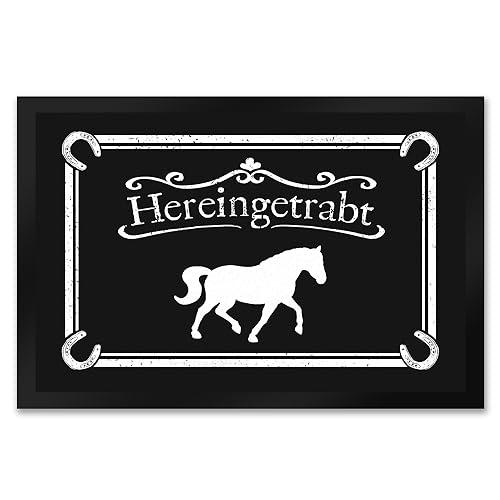 speecheese Hereingetrabt Pferde und Reiter Fußmatte XXL in 50x75 cm in Dunkelgrau Türvorleger für Stall Pferdeliebhaber Hof Reiter Geschenk Pferd Schmutzfangmatte traben Türmatte von speecheese