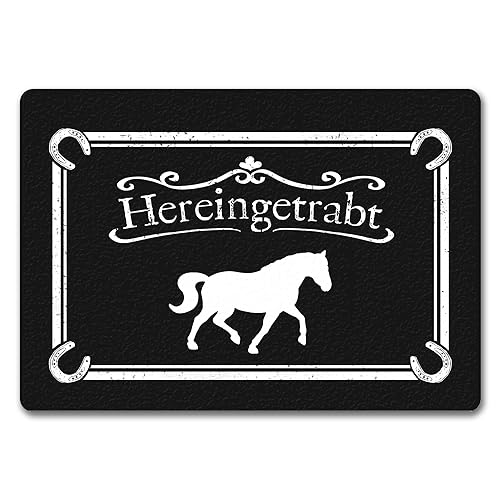 speecheese Hereingetrabt Pferde und Reiter Fußmatte in 35x50 cm ohne Rand in Dunkelgrau Türvorleger für Stall Pferdeliebhaber Hof Reiter Geschenk Pferd Schmutzfangmatte traben Türmatte von speecheese