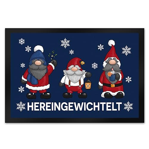 speecheese Hereingewichtelt Weihnachtswichtel Fußmatte XL in 40x60 cm in blau als schöne Begrüßung für den Türeingang zu Weihnachten und der Winterzeit von speecheese