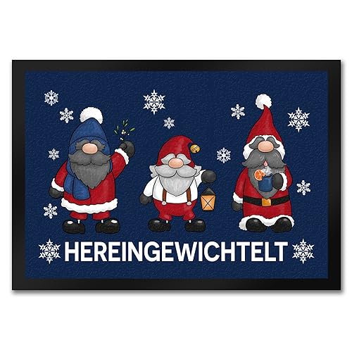 speecheese Hereingewichtelt Weihnachtswichtel Fußmatte in 35x50 cm in blau als schöne Begrüßung für den Türeingang zu Weihnachten und der Winterzeit von speecheese