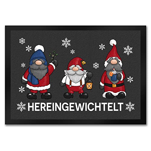 speecheese Hereingewichtelt Weihnachtswichtel Fußmatte in 35x50 cm in grau als schöne Begrüßung für den Türeingang zu Weihnachten und der Winterzeit von speecheese