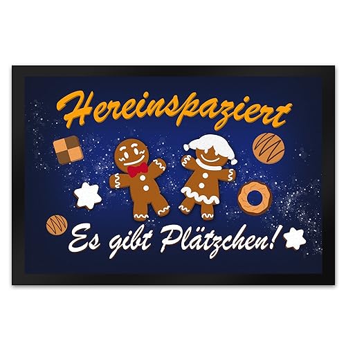 speecheese Hereinspaziert - es gibt Plätzchen Weihnachten Fußmatte XL in 40x60 cm als lustige Begrüßung zur Weihnachtszeit - Macht das Haus zur Weihnachtsbäckerei mit Lebkuchenmann von speecheese