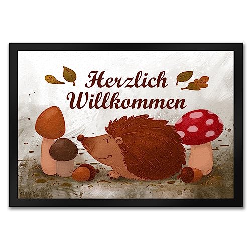 speecheese Herzlich Willkommen Fußmatte in 35x50 cm mit niedlichem Igel als hübsche Dekoration zum Herbst für die Eingangstür um alle Besucher herzlich Willkommen zu heißen von speecheese