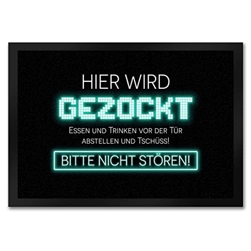 speecheese Hier Wird gezockt Fußmatte in 35x50 cm für Gamer in türkis lustige Geschenkidee für Jungen und Mädchen die Computerspiele lieben und am liebsten den ganzen Tag zocken würden von speecheese