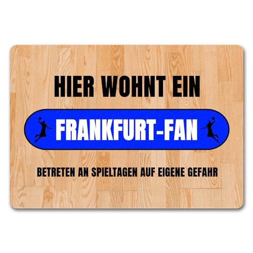 speecheese Hier wohnt EIN Frankfurt-Fan Fußmatte in 35x50 cm ohne Rand mit Turnhallenboden Motiv Sportfan Frankfurt Sport Sportler von speecheese