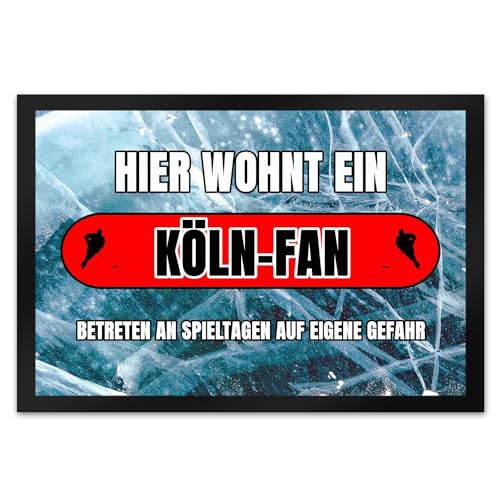 speecheese Hier wohnt EIN Köln-Fan Fußmatte XL in 40x60 cm mit Eishallen Boden-Motiv Sportfan Köln Sport Sportler von speecheese