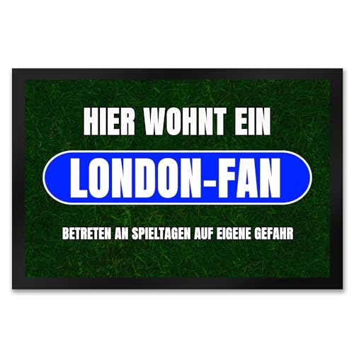 speecheese Hier wohnt EIN London-Fan Fußmatte XXL in 50x75 cm mit Rasenmotiv Sportfan London England Sport Europa von speecheese