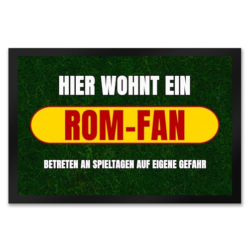 speecheese Hier wohnt EIN Rom-Fan Fußmatte XXL in 50x75 cm mit Rasenmotiv Sportfan Rom Italien Sport Europa von speecheese