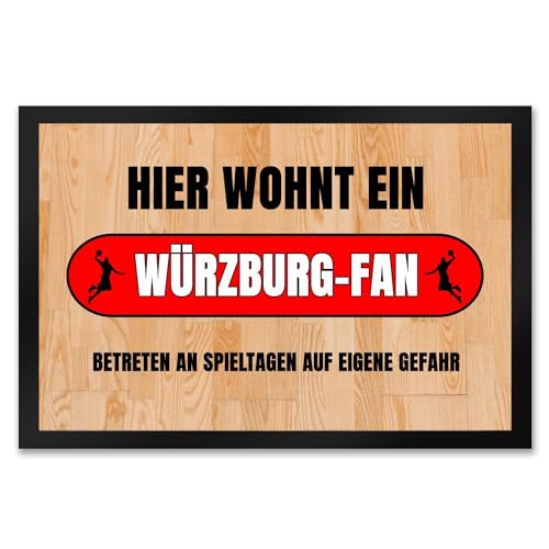 speecheese Hier wohnt EIN Würzburg-Fan Fußmatte XXL in 50x75 cm mit Turnhallenboden Motiv Sportfan Würzburg Sport Sportler von speecheese