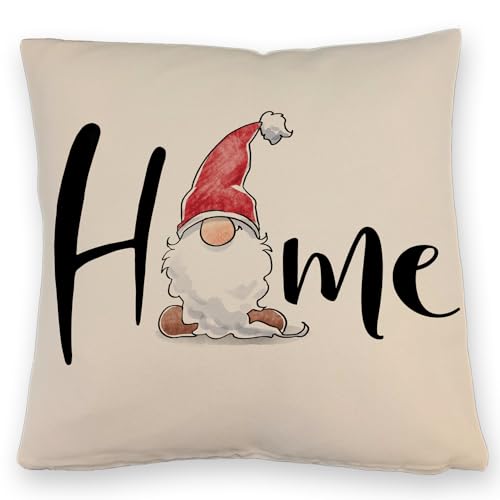 speecheese Home Kissen mit Leinenoptik mit bärtigem Wichtel EIN bequemes DekoKissen mit Leinenoptik für die Couch lustiges Motiv Wichtel Frauen Cartoon Weihnachten bedruckter Kissen mit von speecheese