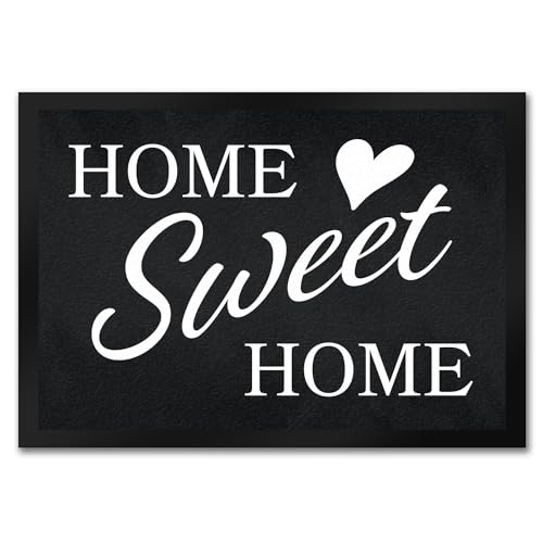 speecheese Home Sweet Home Fußmatte mit eleganter Aufschrift auf schwarzem Hintergrund von speecheese